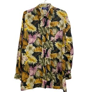 VTG 100% Silk Blouse Oversized Button Down Artistic Academia Quiet Luxury Large